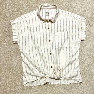 Cream button-down w/ tie-front top, Youth XL/Women's XS